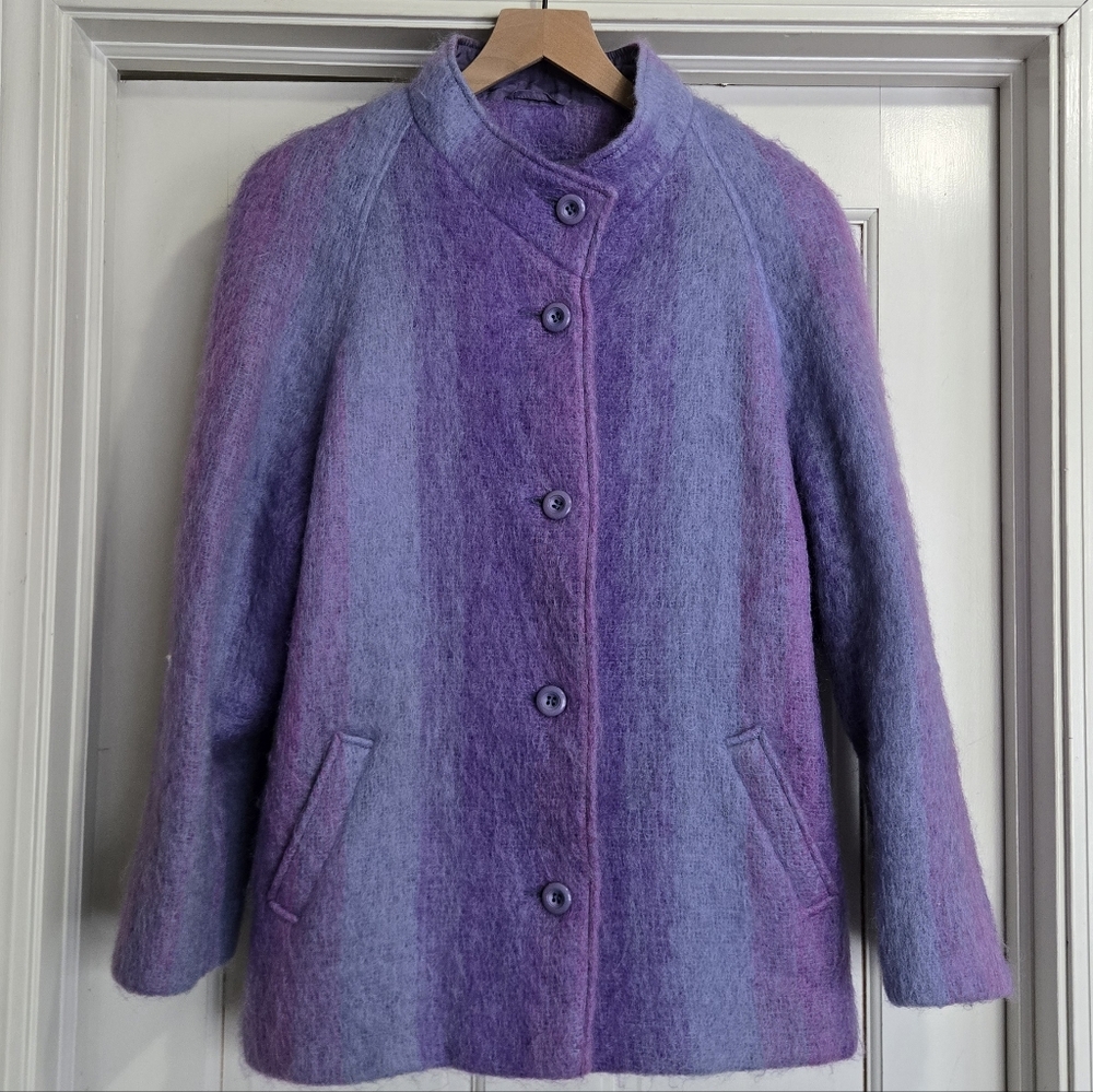 Vintage Avoca Handweavers Ombre Mohair Wool Coat Jacket Button Up Size Medium